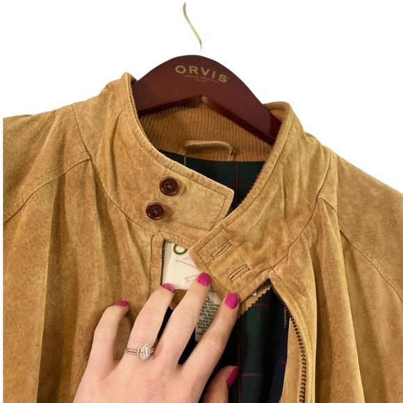 Orvis Mens Camel Tan Suede Leather Bomber Jacket, Size Large - Picture 10 of 16
